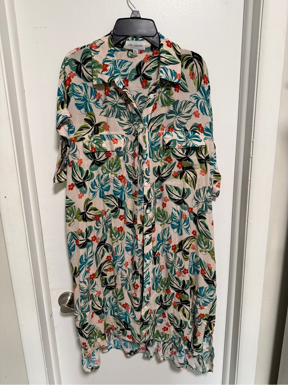 Lost & wonder Lightweight Cream Tropical Print Shirt Dress/swim coverup up